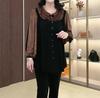 Spring Luxury Silk-Blend Frog Button Long Sleeve Plus Size Blouse for Mid-Aged Women