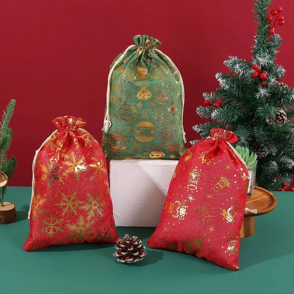 5pcs/lot Cloth Christmas Drawstring Storage Bag Christmas Packaging Bags Candy Jewelry Toy Presents
