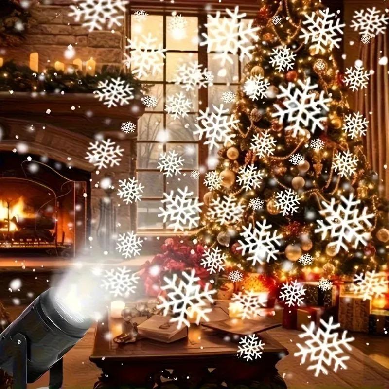 Christmas USB Powered Snowflake Projection Light Rotating Snowflake Lamp for Indoor Outdoor Holiday Decoration Home Party Decor