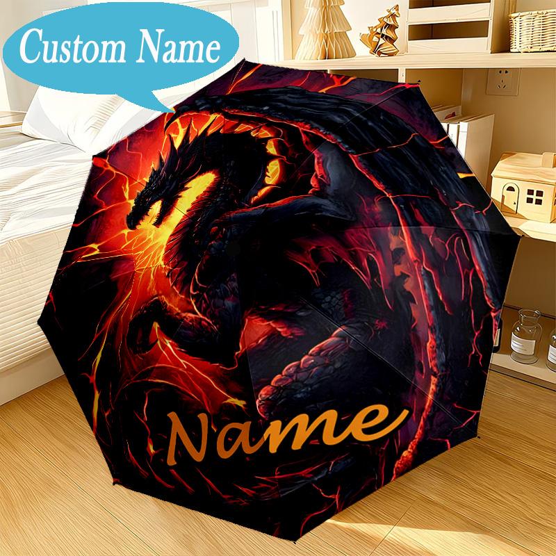 Custom Name Umbrella Fiery Dragon's Majesty Umbrella 8-Frame for Travel, Camping, Casual Lightweight Portable, Essential for Family Gifts