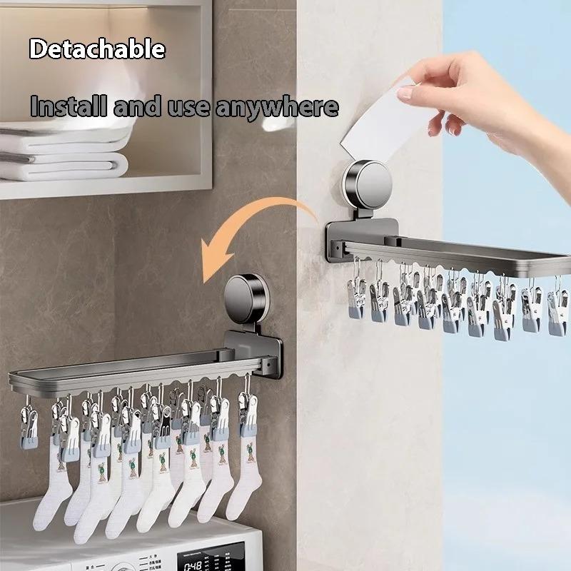 Suction Cup Drying Rack Foldable with 14 Clips Wall Mount Space Saving Hanger for Socks Underwear Baby Laundry