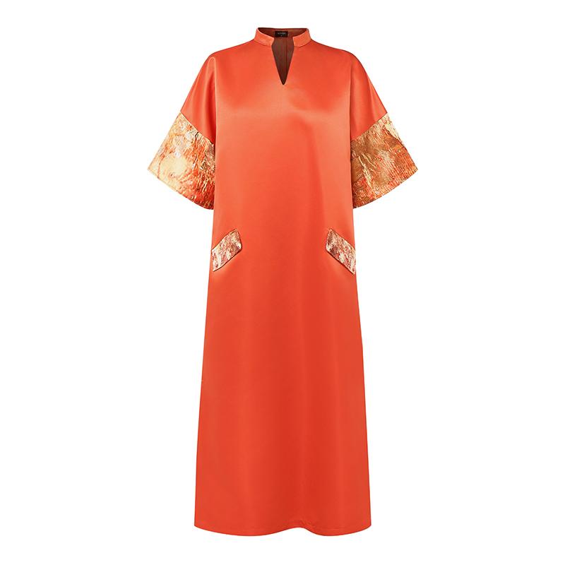 

M-XXXXXL Женское платье-кафтан с V-образным вырезом и коротким рукавом с принтом, повседневное, свободное, с разрезами L оранжевый