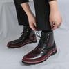 Autumn High-top Shoes Men's Korean Version of Mid-top Leather Shoes Zhongbang Martin Boots Men's British Retro Brock Engraved Leather Shoes Men