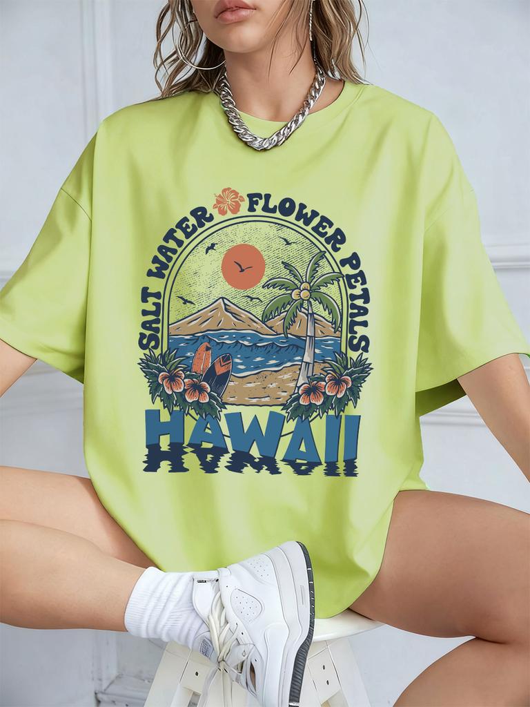 Salt Water Flower Hawaii Prints TShirts Women Summer Cotton Short Sleeve Tops Loose ONeck Comfortable T Shirt Casual Clothes