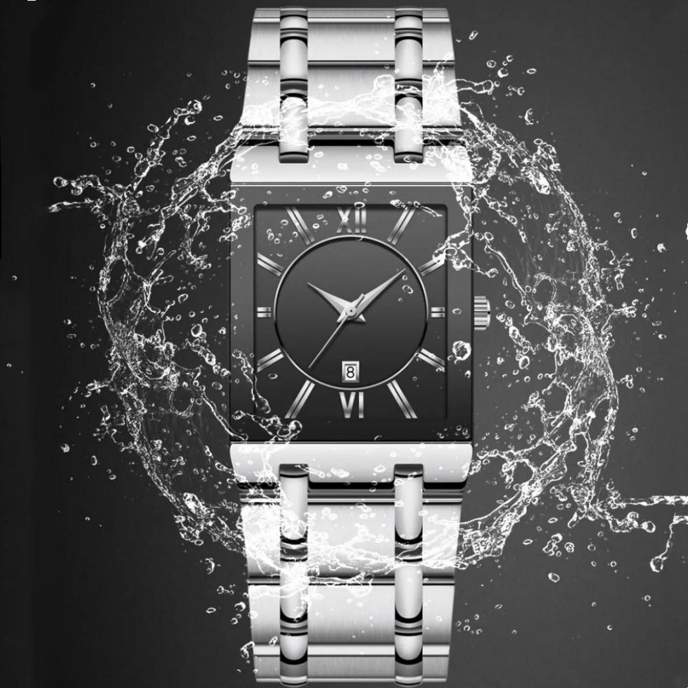 Men Business Watch Oddiy To'rtburchak Zanglamaydigan Po'lat Kalendar Suvga Chidamli Kvarts Qo'l Soati