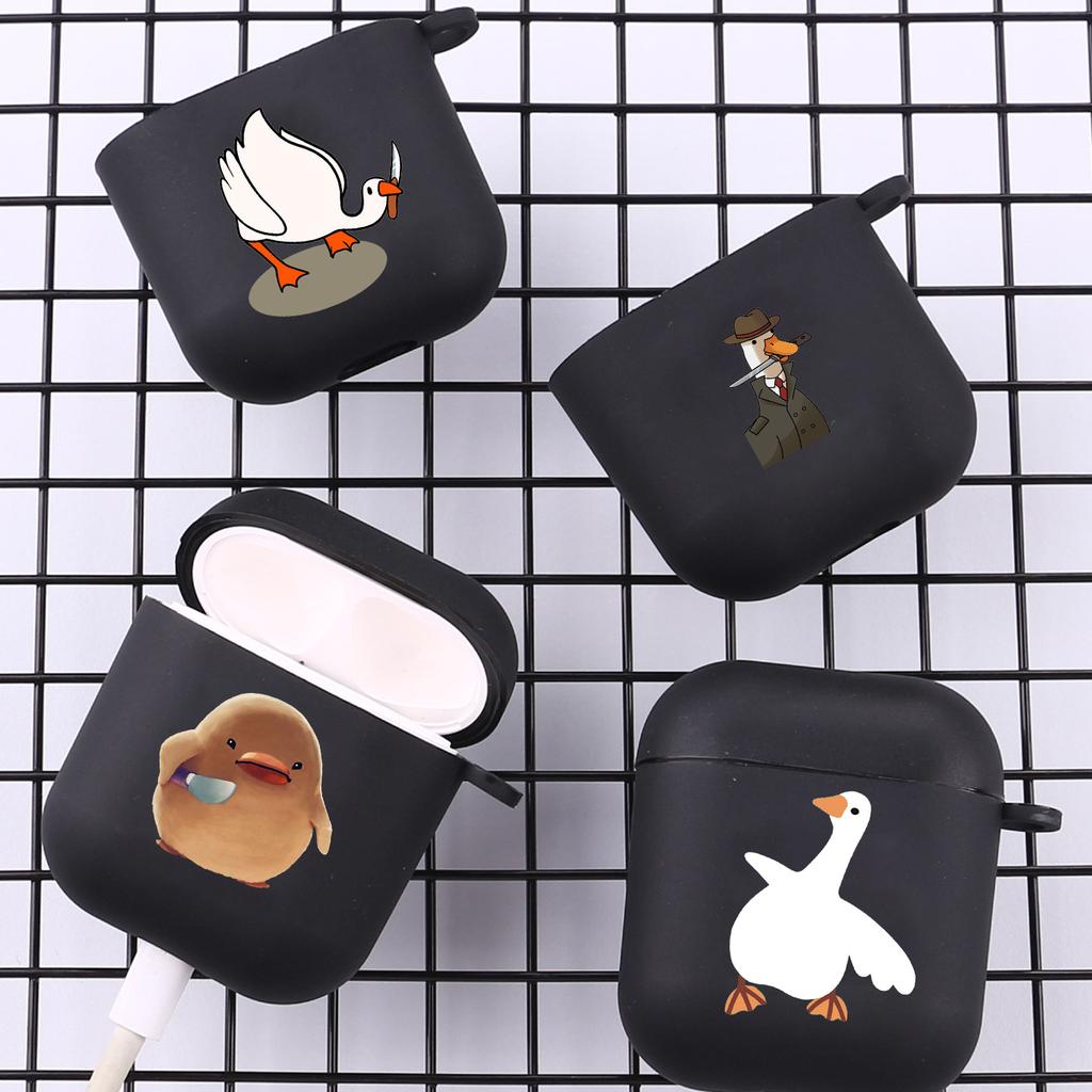 Cartoon Doubt Duck With Hook For Airpod Pro 3 Pro2 Black Protective Cover Silicone Case for Apple Airpods 2 1 Earphone Cases