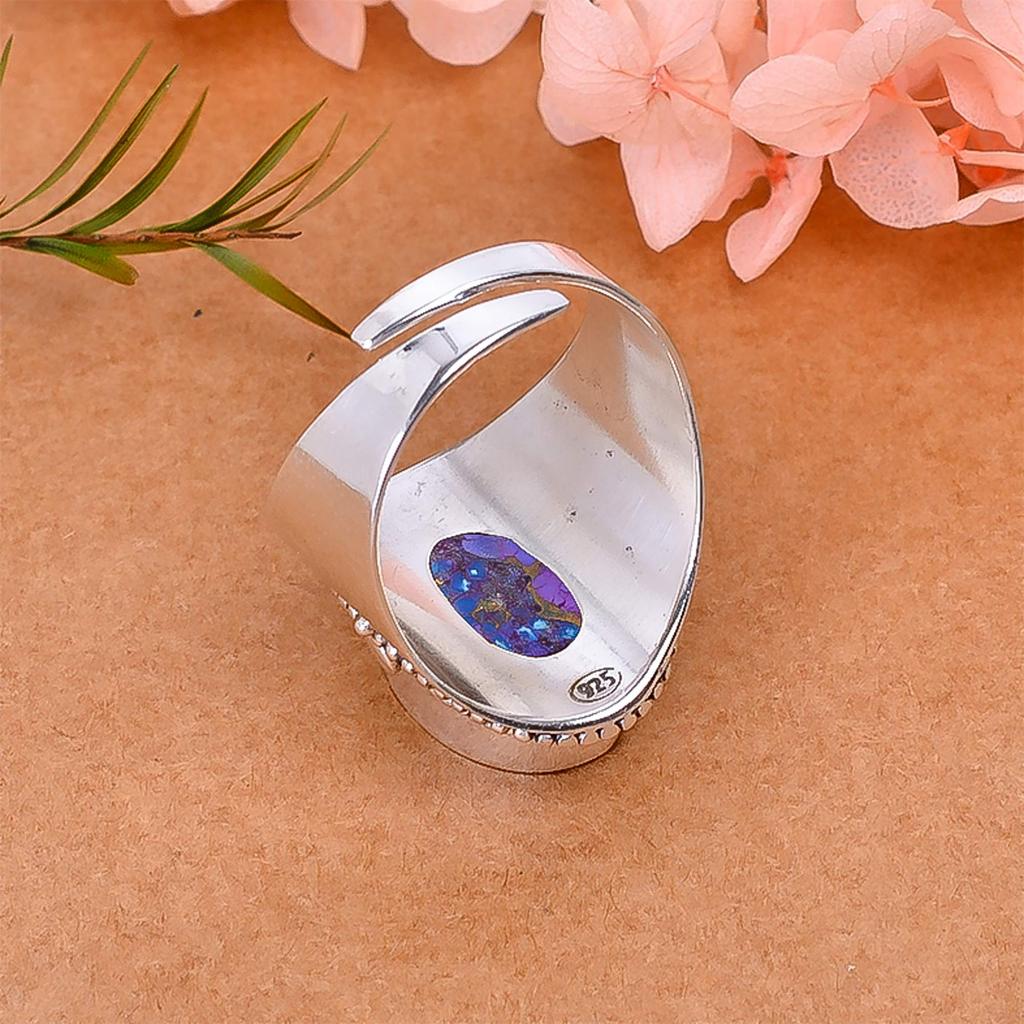 Copper Purple Turquoise Gemstone Handmade 925 Sterling Silver Gemstone Ring Stylish Handcrafted Statement Jewelry Perfect Birthday Gift