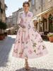 Artistic Retro V-Neck Waist-Cinching Long-Sleeve A-Line Women's Dress