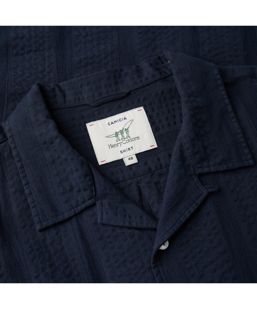 Henlikoteun [Imported Fabric] Open Collar Seersker Shirt (Comfort Fit) Ahsam26601Nyx