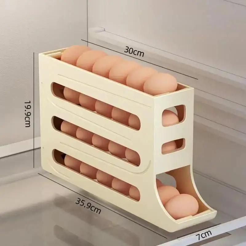 

Refrigerator Eggs Storage Box Rolling Kitchen Container Eggs Rolling Rack Home бежевый