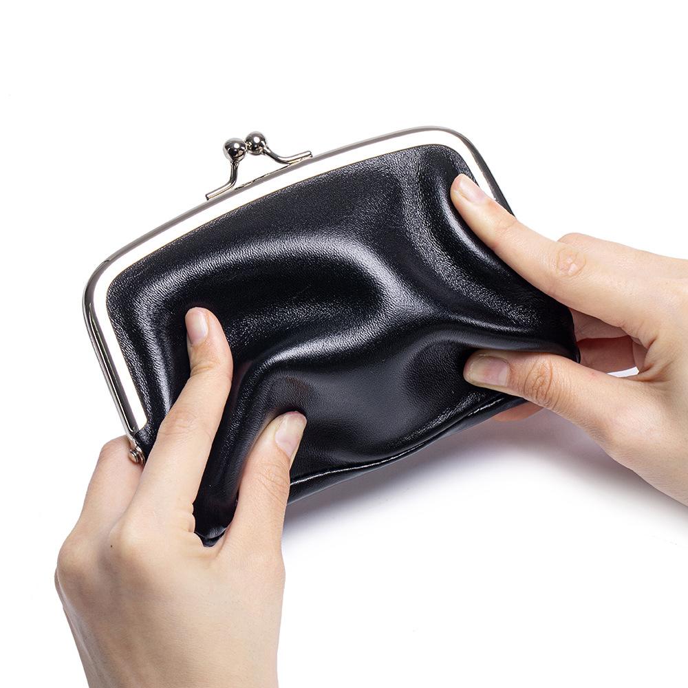 Pierwsza warstwa garbowana roślinnie woskowana olejem skóra bydlęca retro portmonetka damska wysoki zmysł wszechstronna podwójna klipsowa torba do przechowywania złoty klips