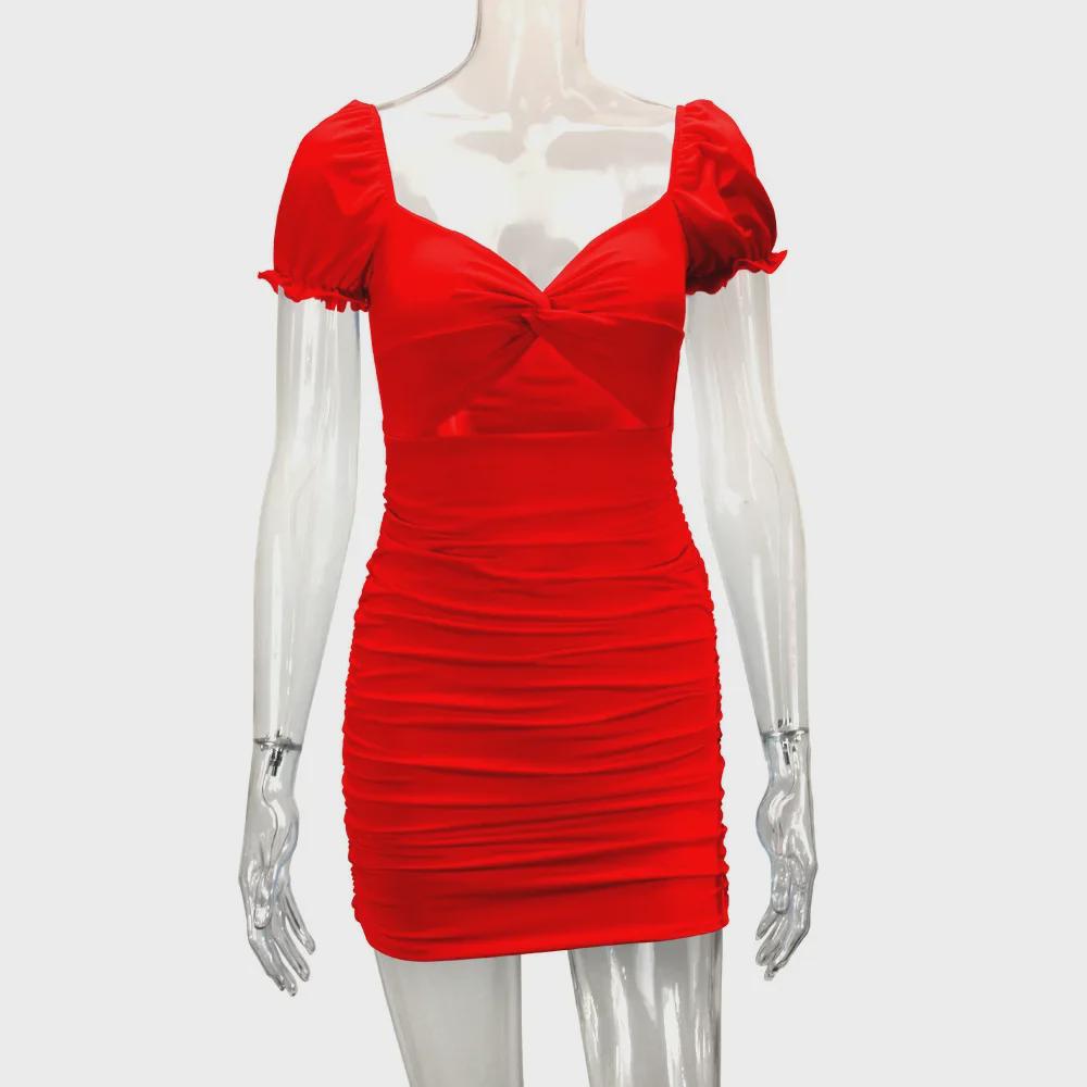 2025 Elegantes Hohlplissee-Puffärmel-Hüftkleid - Europäischer & Amerikanischer Stil für Frauen