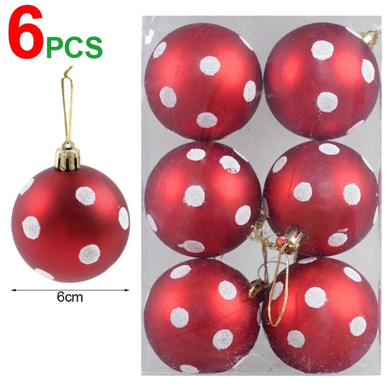 6/24pcs Colored Painting Christmas Balls Glitter Christmas Tree Hanging Pendant Ornament Home New Year Party Gift Decoration