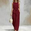 QICED Women's  Sleeveless Round Neck Fashion Casual Pants Suits Casual Chic