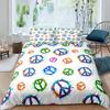 Boho Hippie Psychedelic Flowers Duvet Cover Colorful Peace Sign Bedding for Boys Girls Women Bedroom Decorative Rainbow Tie Dye