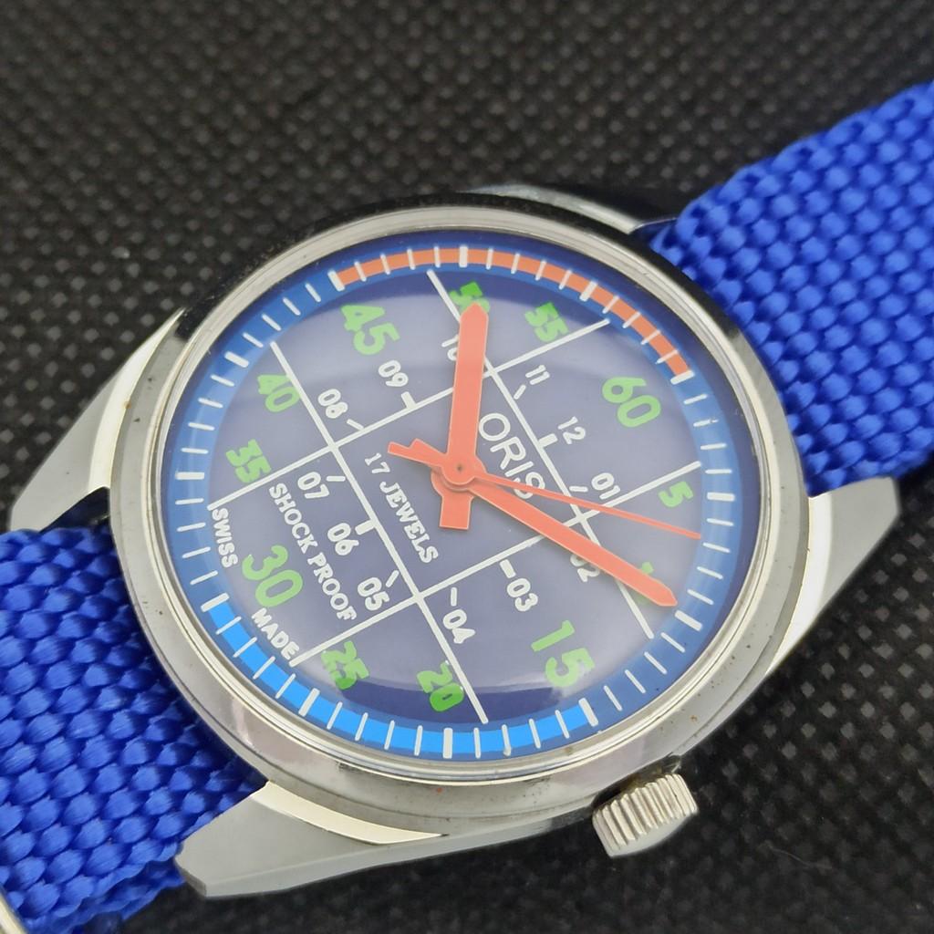 GEBRAUCHTE ORIS AUFZUG SCHWEIZER HERREN VINTAGE ARMBANDBLAU UHR 558b-a296837-1