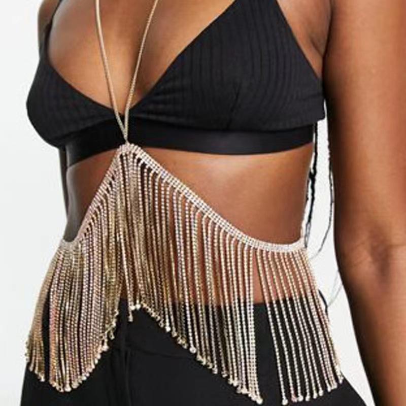 New Shiny Rhinestone Long Fringed Waist Chain Women'S Stage Performance Super Flash Crystal Body Chain Jewelry