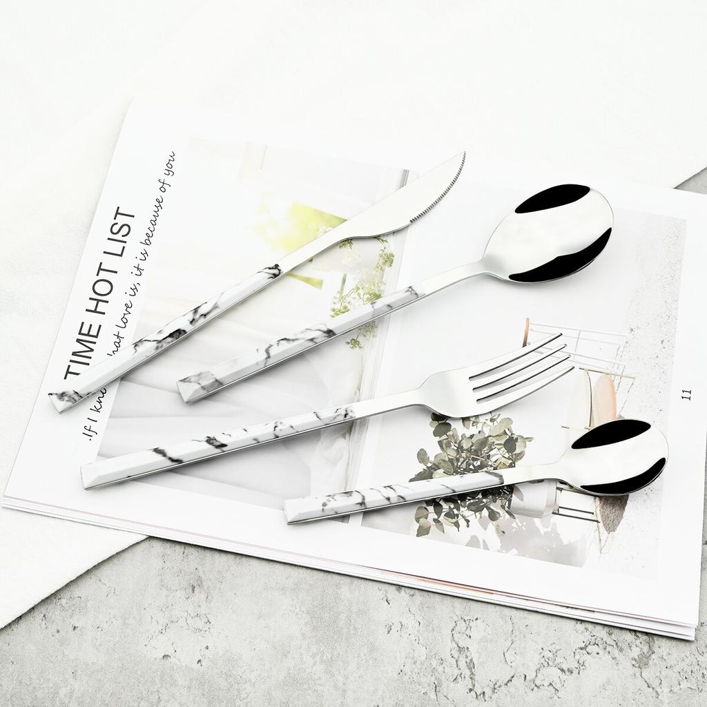 4Pcs Imitation Wooden Handle Cutlery Set Stainless Steel Dinnerware Tableware Knife Fork Spoon Silverware Party Kitchen Flatware