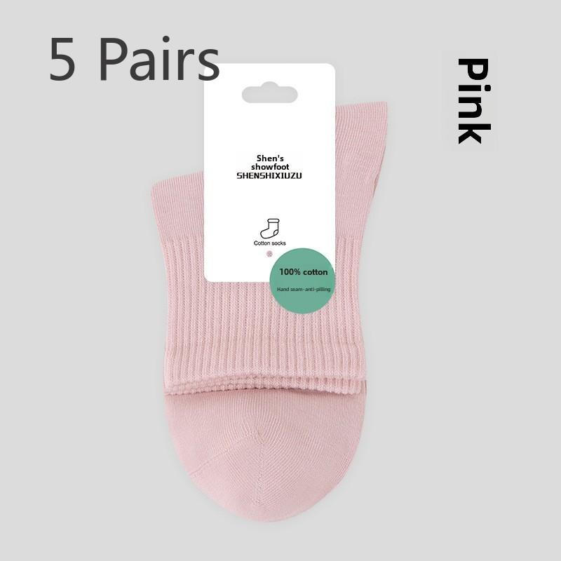 5 Pairs of Women's Thin Sweat-wicking Odor Proof Cotton Sports Mid Tube Socks