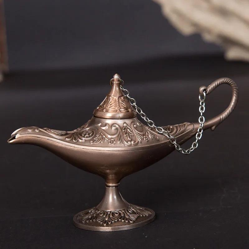12cm(4.7")Klasik Nadir Oyuk Efsane Aladdin Sihirli Cin Lambaları Buhurdanlıklar Retro Dilek Yağ Lambası Ev Dekorasyonu Hediye