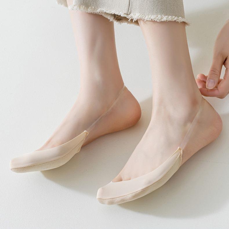 Damskie Letnie Cienkie Skarpety Stopki z Podwójnym Ściągaczem Niskie Niewidoczne Skarpety Antypoślizgowe Jedwab Lodowy Połowy Długości dla Kobiet