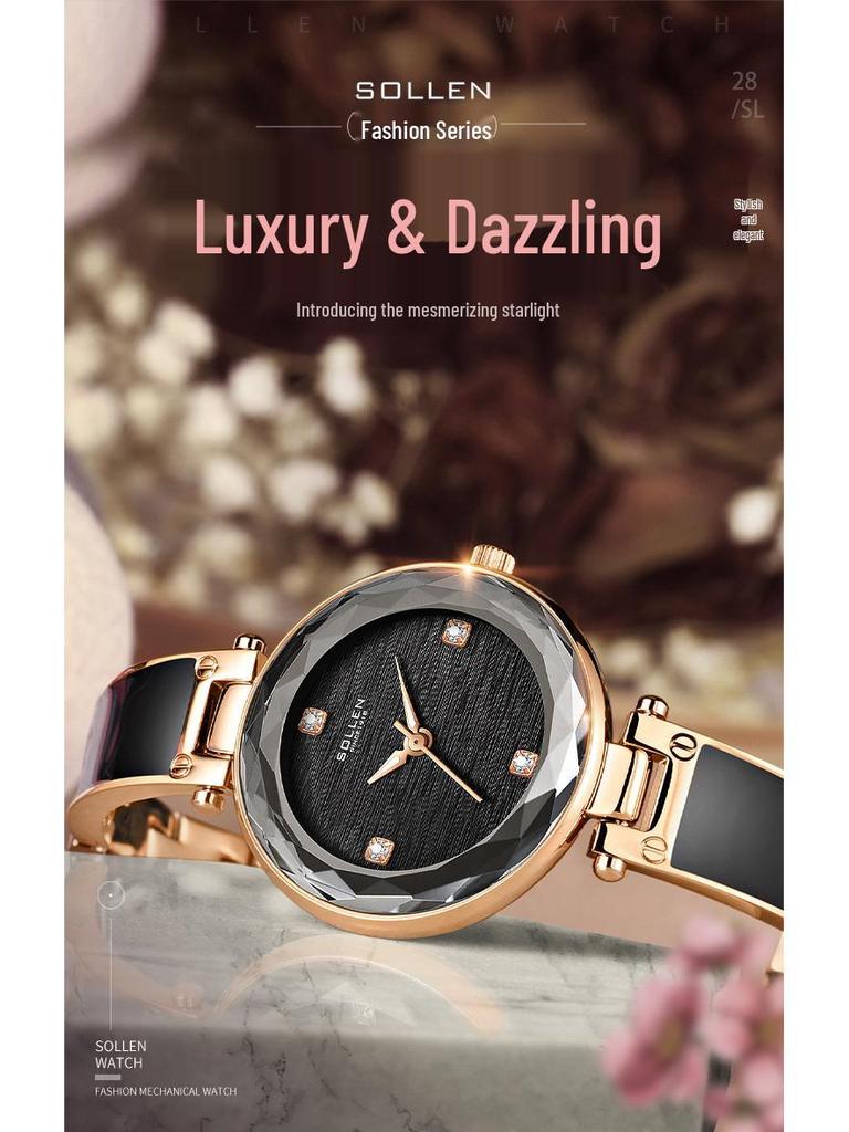 SOLLEN Women's Elegant Slim Band Quartz Watch - Minimalist Korean Style