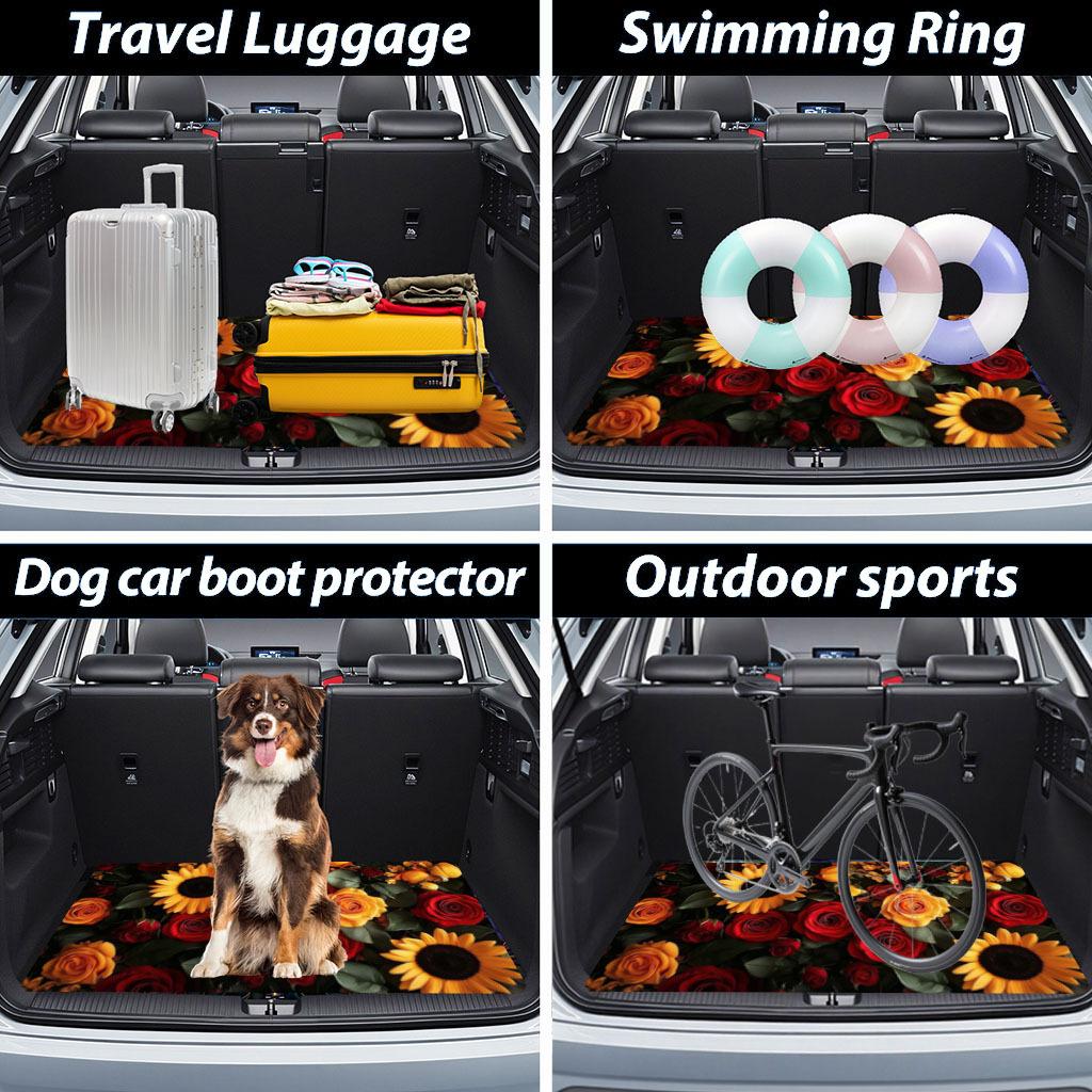 1Pcs Oil Painting Sunflower Car Trunk Mat Anti Slip Cargo Liner Waterproof Rear Storage Protector Floor Mat SUV Sedan