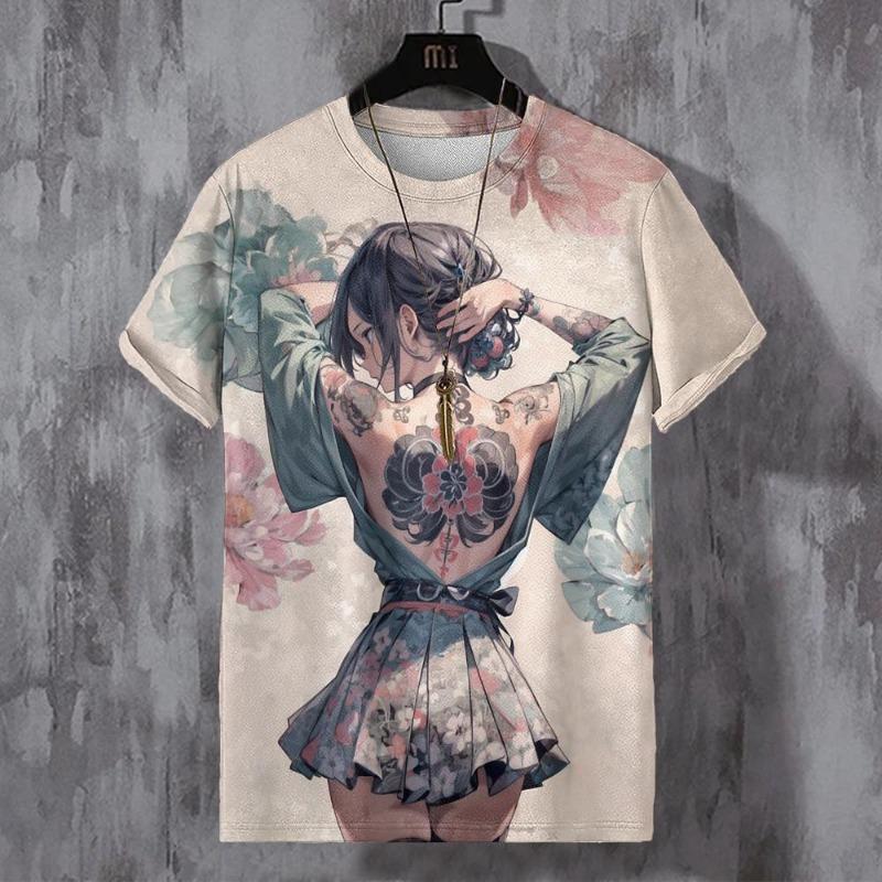 Summer Men Fashion Cool Samurai Tattoo graphic t shirts Trend Casual harajuku streetwear 3D Printed S