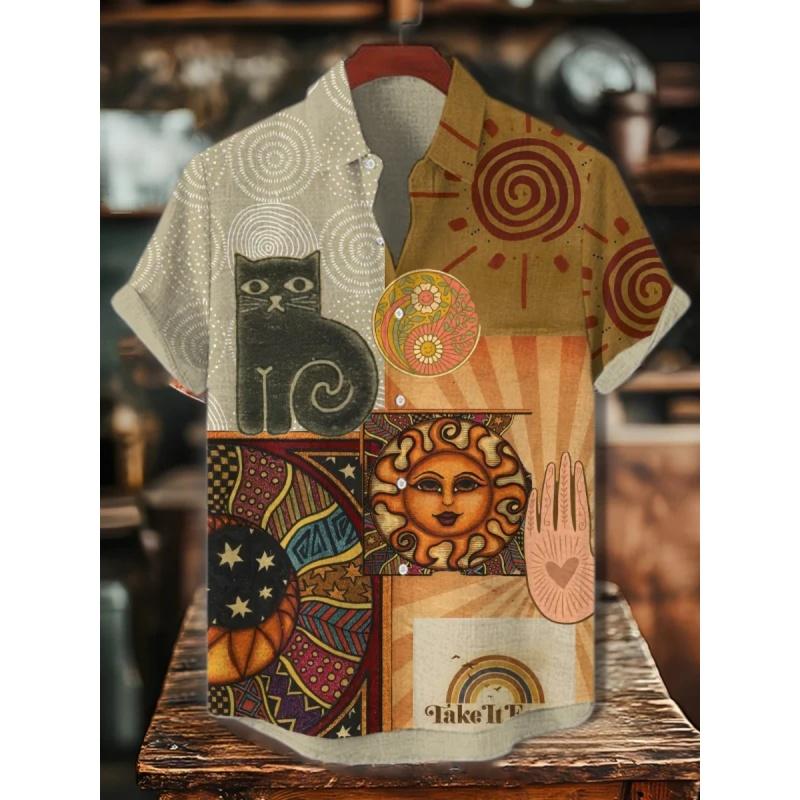3D Printed Fun Cat Fish Hawaiian Shirt for Men Cute Animals Pattern Aloha Shirts Summer Short Sleeve Tops Street