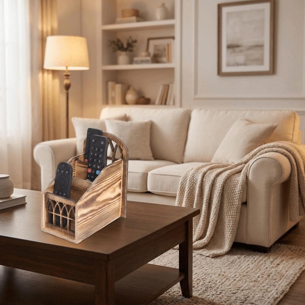 Durable 3 Grids Remote Control Storage Box Wooden Vintage Style Remote Control Holder Decorative Desktop Storage Box Bedroom