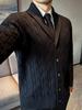 Men's High-End Cable Knit Cardigan Sweater - Light Luxury Old Money Style for Autumn and Winter.
