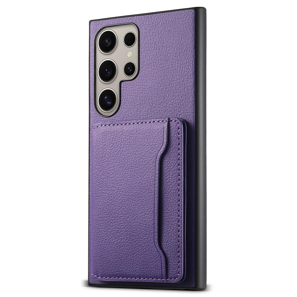 For Samsung Galaxy S25 Ultra Case with Card Slots Kickstand Calf Texture Leather Phone Back Cover
