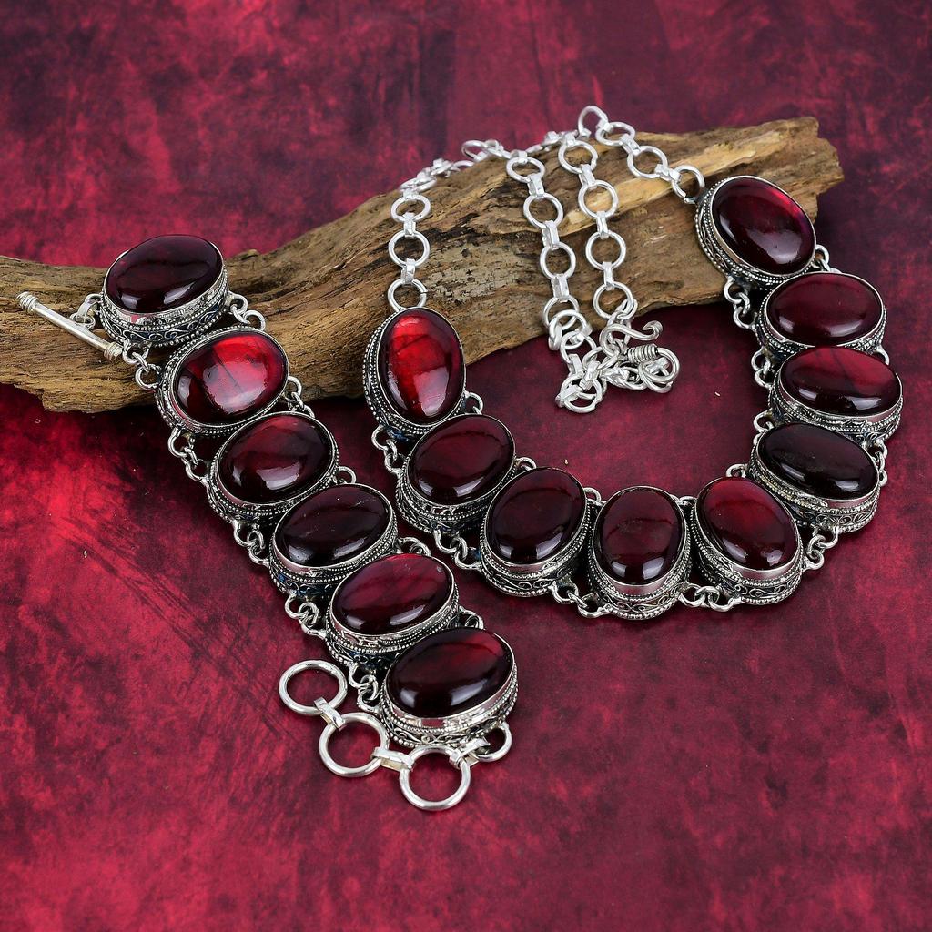 Rote Blitz Labradorit Halskette, 925 Sterling Silber Armband Edelstein Schmuck Verstellbare Kette Handarbeit Armband & Halskette Schmuckset