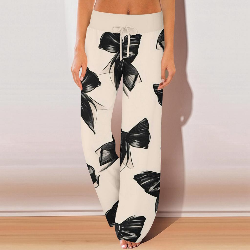 Dámské pyžamové kalhoty na spaní ležérní kalhoty se stahovací šňůrkou v pase pohodlné rovné kalhoty na jógu volné