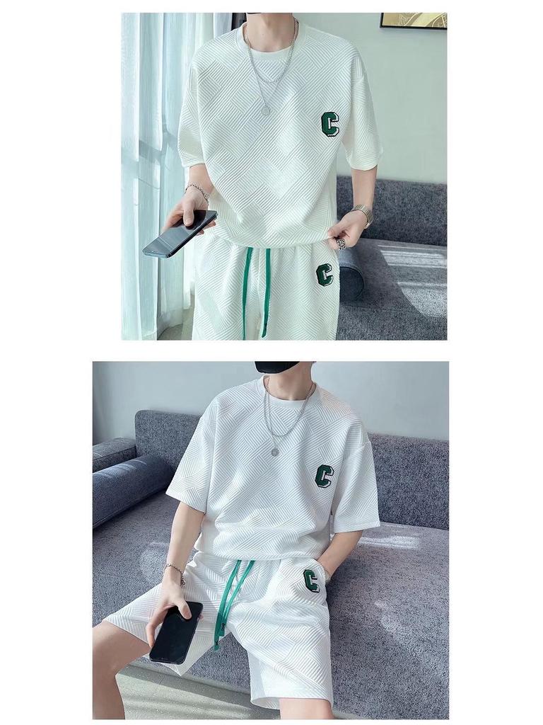 Conjunto Esportivo Moderno Masculino: Conjunto Casual de Duas Peças: Camiseta de Manga Curta e Shorts de Verão