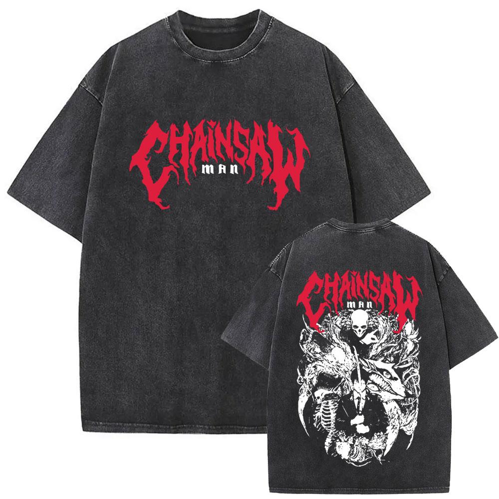 New Washed Vintage Anime Chainsaw Man Himeno Graphic Tshirt Men Women Casual Cotton Retro T Shirts Mens Cartoon Tshirts