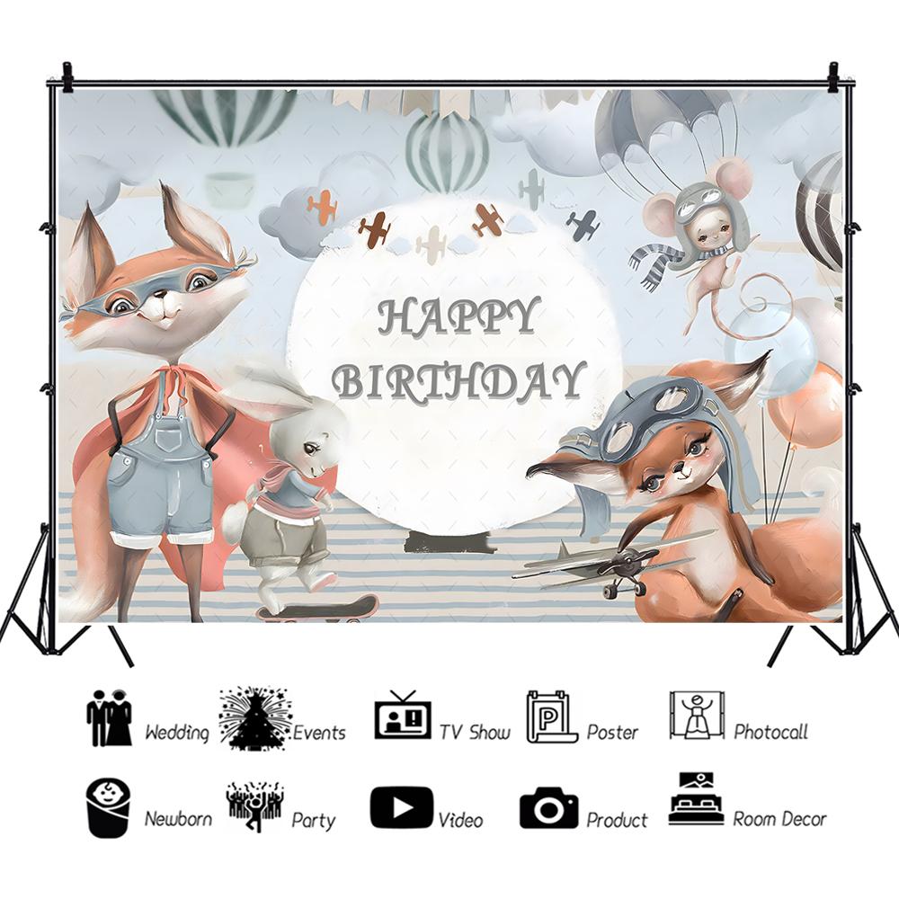 Maßgeschneiderter Süßer Bär Hintergrund Heißluftballon Dschungeltiere Fotografie Hintergrund für Babyparty Geburtstag Kinderzimmer Dekoration