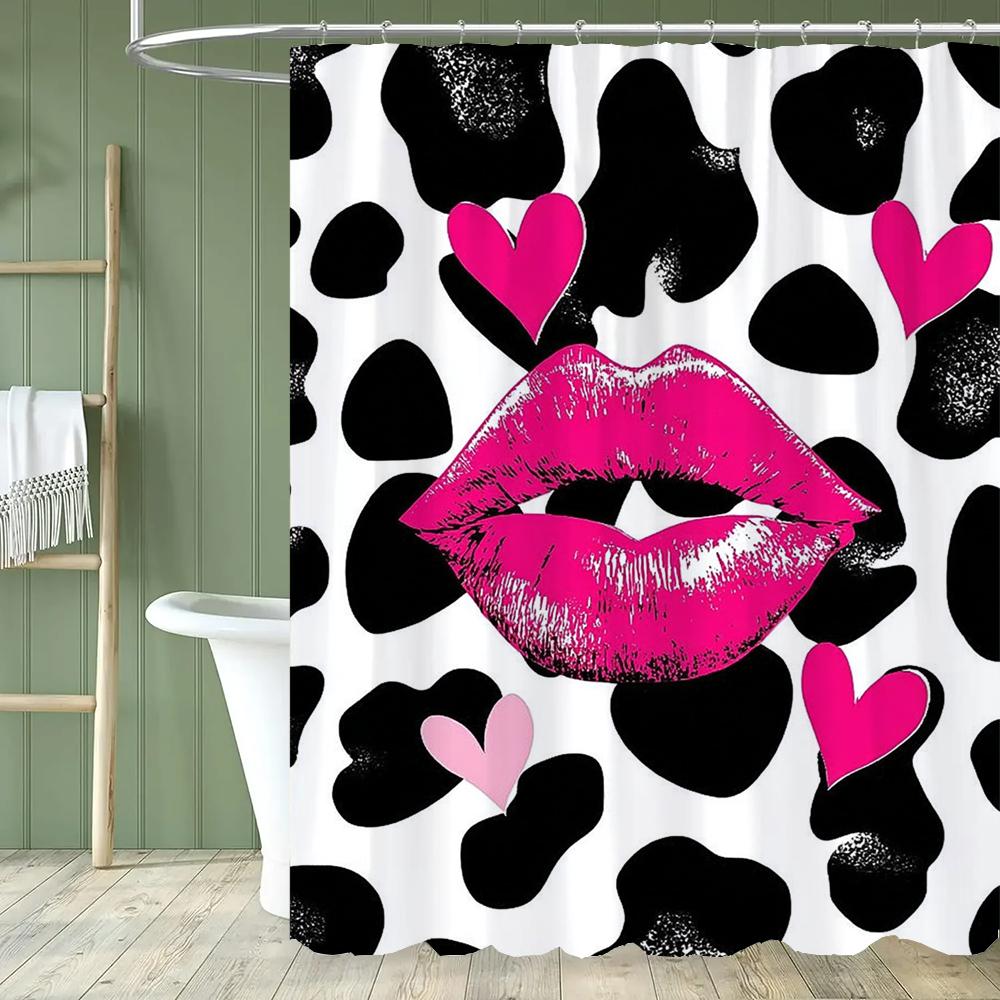 Modern Love Pink Bow Printed Shower Curtain Partition Privacy Hanging Home Decoration Curtain With Hooks Machine Washable