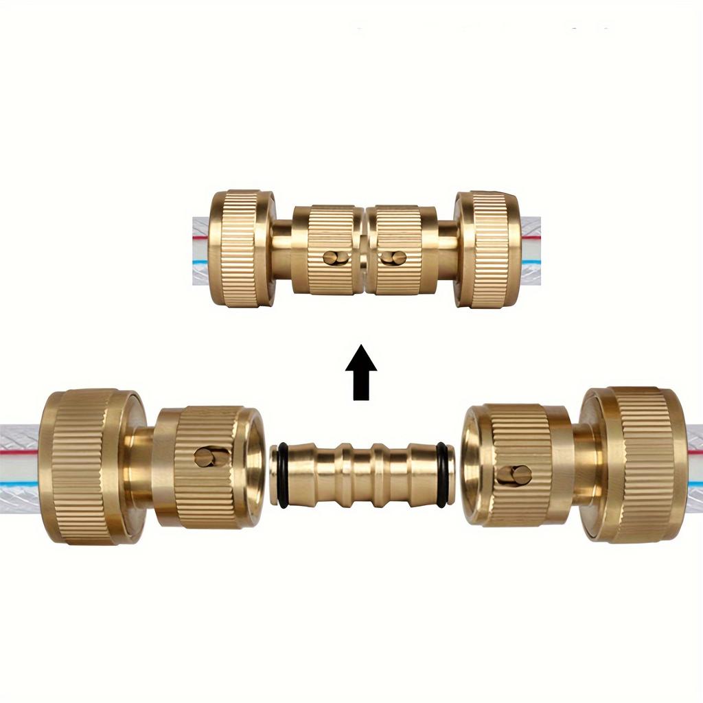 3/4" Brass Hose Quick Connect Set - Universal Garden Connectors Kit with 2 Quick Connectors & 1 Hose Repair Connectors Fitting
