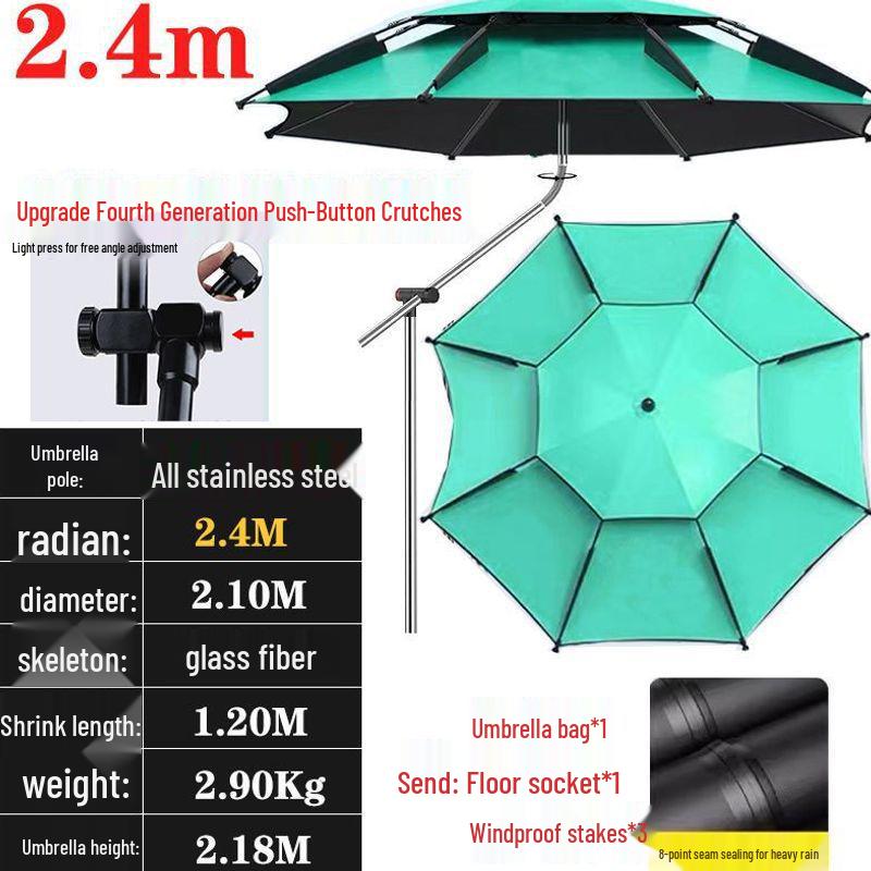 Universal Large Outdoor Fishing Umbrella: Thickened Black Glue for Sun & Rain Protection, Sun Shade & Cane Functionality