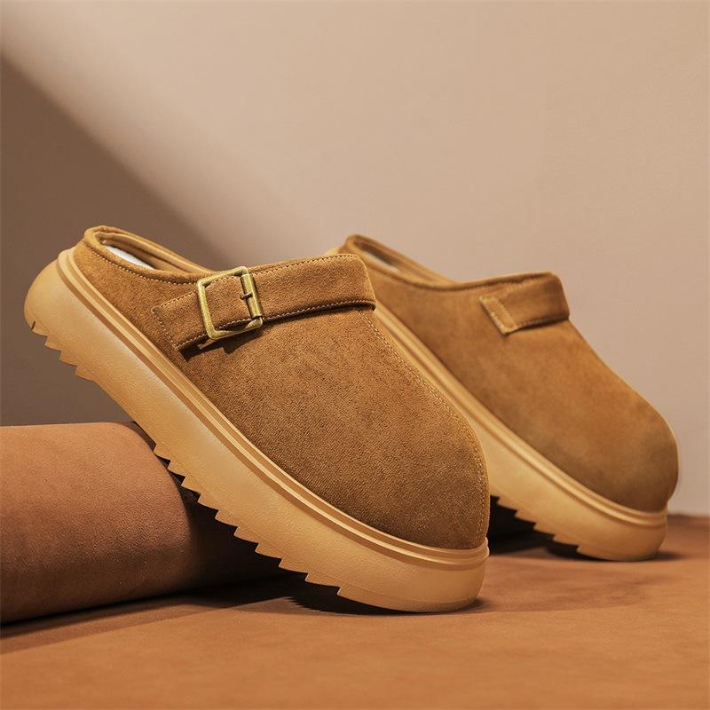 2025 New Baotou Half Drag Casual Comfortable Breathable Solid Color Fashion Flat Heel Versatile Daily Men's Slippers