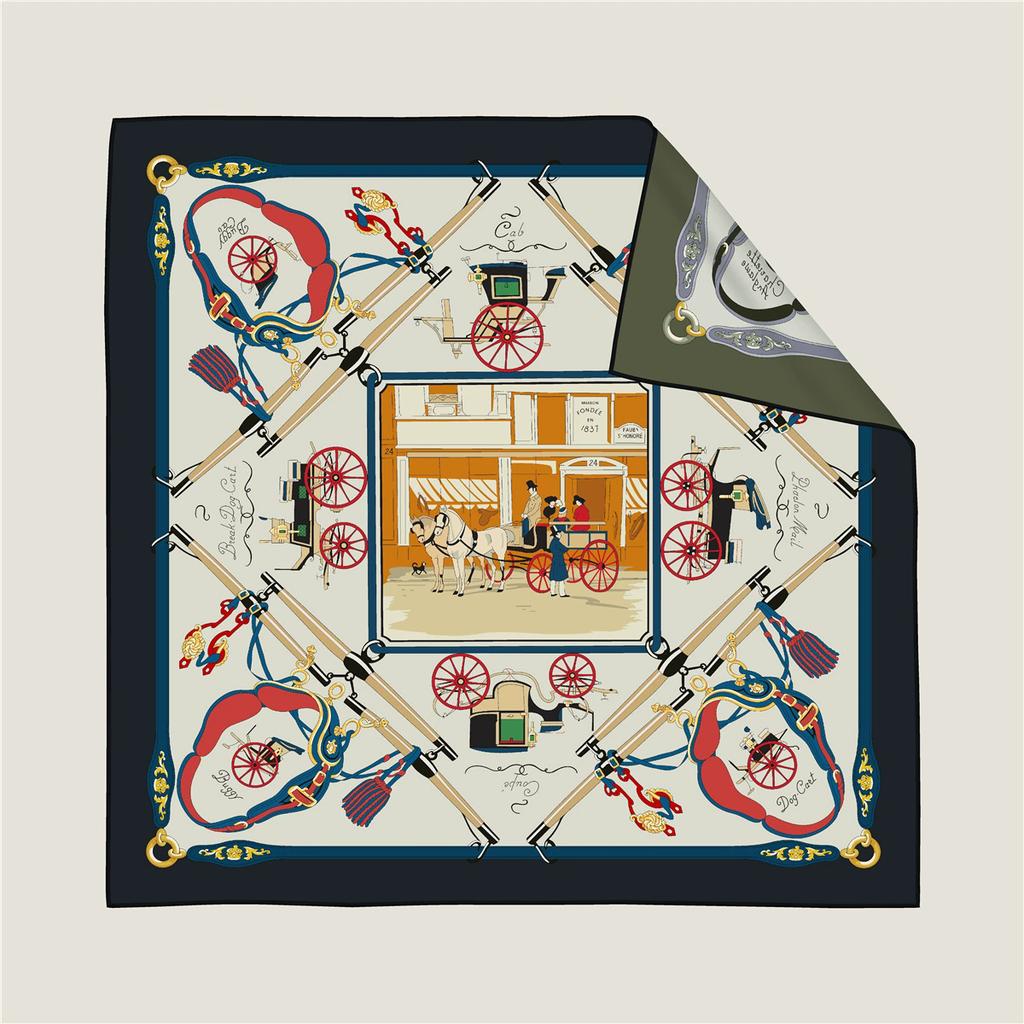 Brand Silk Scarves Wraps Wheel Printed Twill Silk Scarf Women Shawls Luxury Design Hijab Fashion Square Curled Scarf Neckerchief