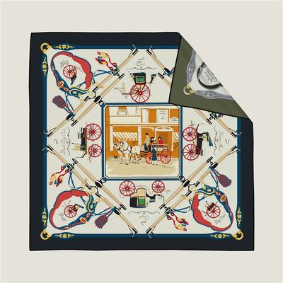 Brand Silk Scarves Wraps Wheel Printed Twill Silk Scarf Women Shawls Luxury Design Hijab Fashion Square Curled Scarf Neckerchief