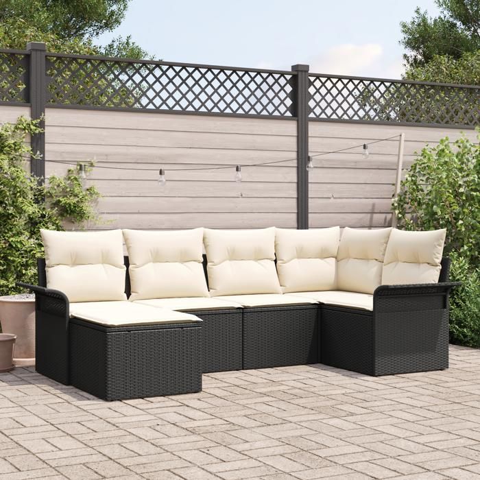 VidaXL Ensemble de canapé de jardin 6 pièces avec coussins Noir Rattan Poly 3345427