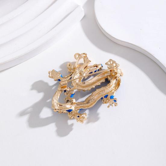Ethnic Style Brooch Pin Unisex Dragon Shape Rhinestone Inlaid Enamel Pin
