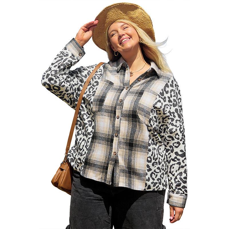 

2025 Winter Women s Plus Size Plaid Color Block Long Sleeve Jacket with European and American Design 4XL