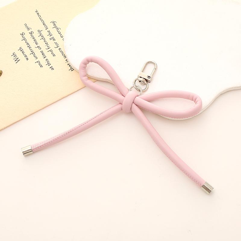 New Korean Fashion Vintage Leather Bow Keychain Charms Bag Pendant Mobile Phone Pendant Accessories Y2K Jewelry Keychain