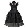 Abito da sera in rete da ragazza per cosplay della Famiglia Addams di Mercoledì con accessori (Taglia unica)
