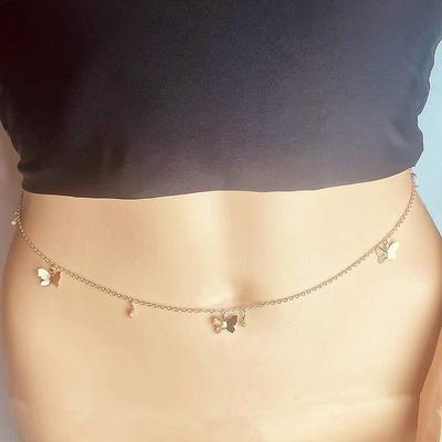 European and American, Personalized Fashion and Sexy Colored Rice Bead Body Chain, Simple Alloy Butterfly Pendant Waist Chain