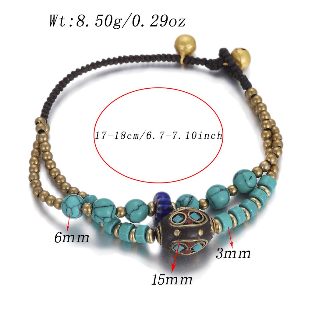 Ethnic Nature Stone Nepal Copper Beads Bracelet Women Men Vintage Tibetan Buddhist Mantra Hand Prayer Wheel Bracelets Zircon